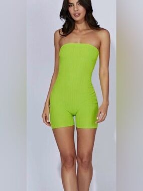Meshki Lime Green Ribbed Romper